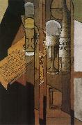 Juan Gris Cup newspaper and winebottle oil painting